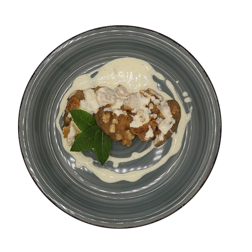 [08117] Apfelcrumble mit Vanillesauce