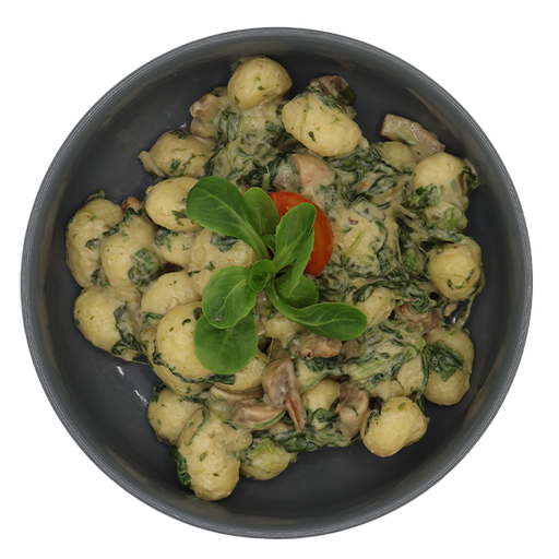 [08128] Gnocchi mit Champignons, Spinat und Walnüssen in Rahm
