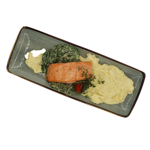 [08195] Salmon on creamed spinach leaves with mashed potatoes