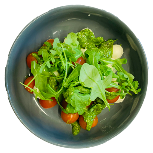 [08219] Salat "Caprese" mit Kirschtomaten, Mozzarella, Rucola und hausgemachtem Pesto