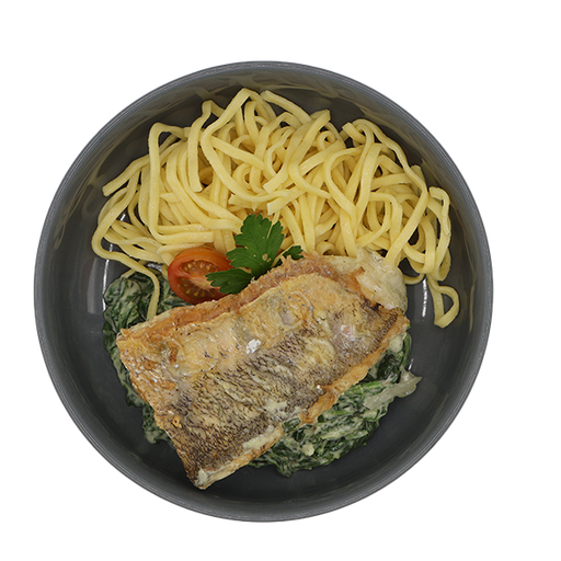 [08268] Zanderfilet auf Rahmblattspinat, dazu Tagliatelle