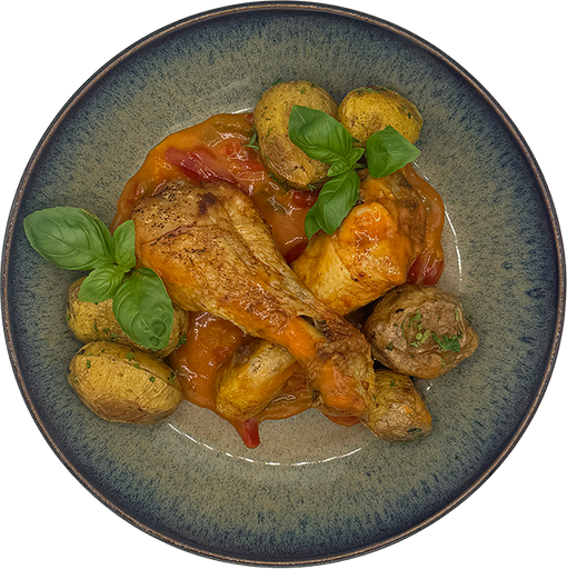 [08410] Chicken drumsticks in paprika and tomato cream with thyme and honey potatoes