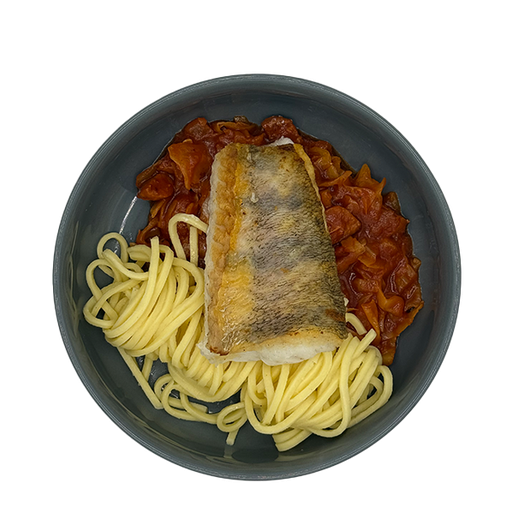 [08529] Zanderfilet auf Tomaten-Spitzkohl, dazu Tagliatelle