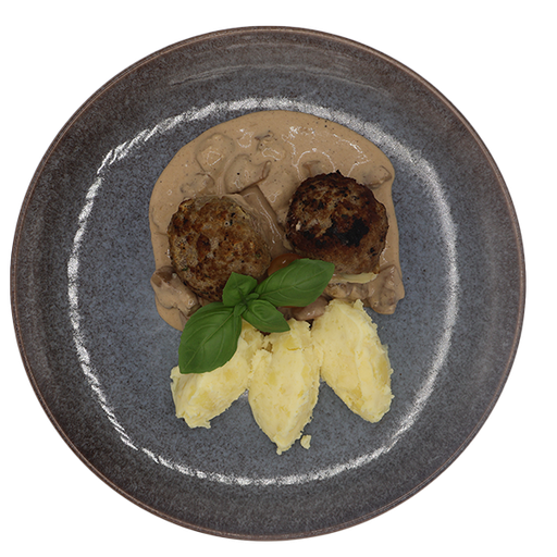 [08715] Hackfleischbällchen in Champignonrahm, dazu Kartoffelstampf