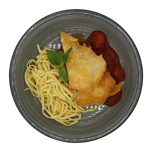 [08769] Chicken piccata on tomato ragout, served with tagliatelle