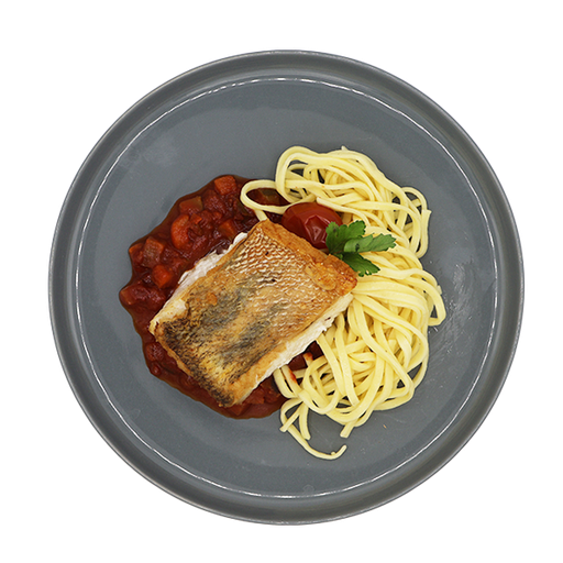 [08775] Zanderfilet auf Ratatouille, dazu Tagliatelle