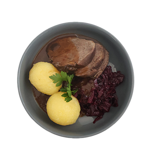 [08851] Roast beef with red cabbage and dumplings