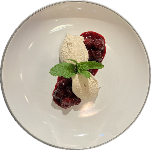 [08915] Mascarpone-Kaffee-Mousse mit Brombeerragout