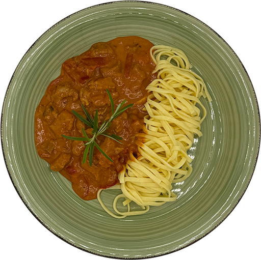 [08963] Turkey cream goulash with peppers and tagliatelle