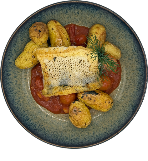 [08967] Zanderfilet auf weiße Bohnen-Tomatenragout, dazu provenzalische Kartoffeln