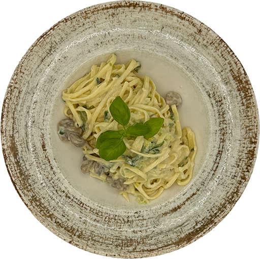 [08977] Tagliatelle mit Champignons und Porree in Parmesanrahm