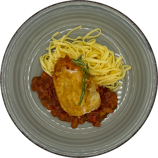 [08979] Maishähnchenbrust auf Ratatouillegemüse, dazu tagliatelle