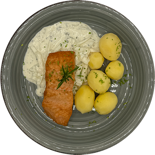 [08986] Lachsfilet auf Kohlrabi in Zitronen-Dill-Sauce, dazu Drillinge