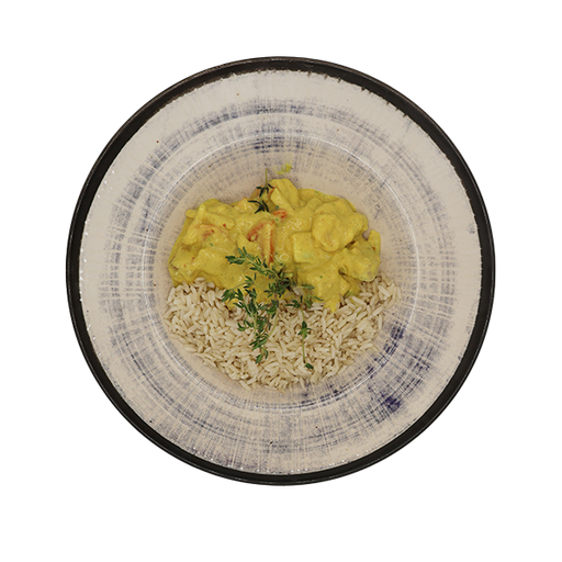 [08509] Fischcurry mit buntem Gemüse und Reis